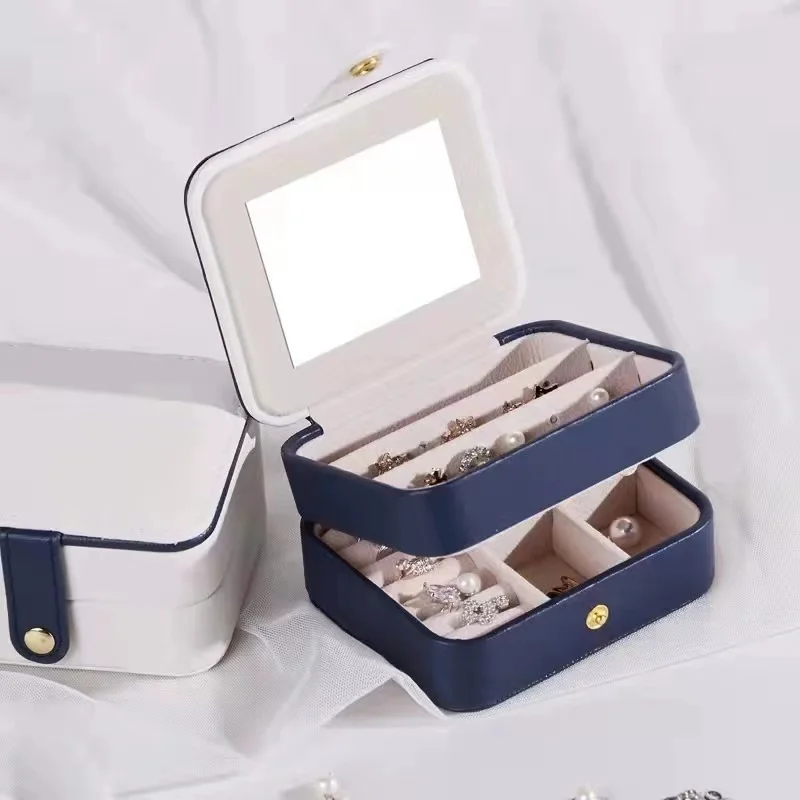 Wholesale Fashion Exquisite Jewelry Box Multilayer Portable Travel Mirror Jewelry Box Earrings Packaging Jewelry Storage Boxes