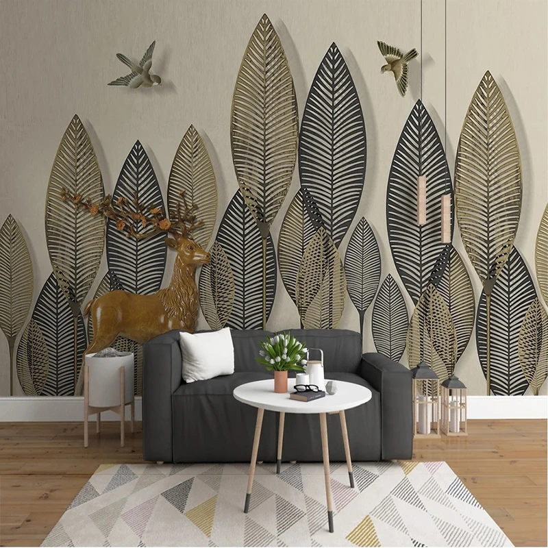 

Custom 3D Nordic Modern Simple Creative Leaf Elk Background Wall Mural Home Décor Papel De Parede Wallpaper For Bedroom Walls