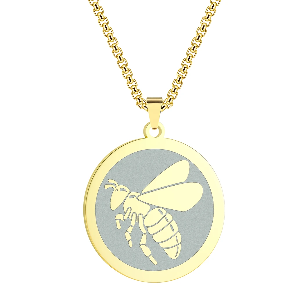 

Stainless Steel Bee Pendant Engraved Bee Necklace Dainty Bee Charm Honeybee Jewelry Disc Bee Necklace for Men and Women