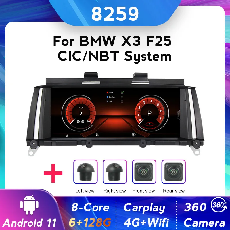 

8259 Android 11 6GB RAM 128GB ROM Car Multimedia player Auto radio fit for BMW X3 F25 X4 F26 CIC NBT central GPS navigation Wifi