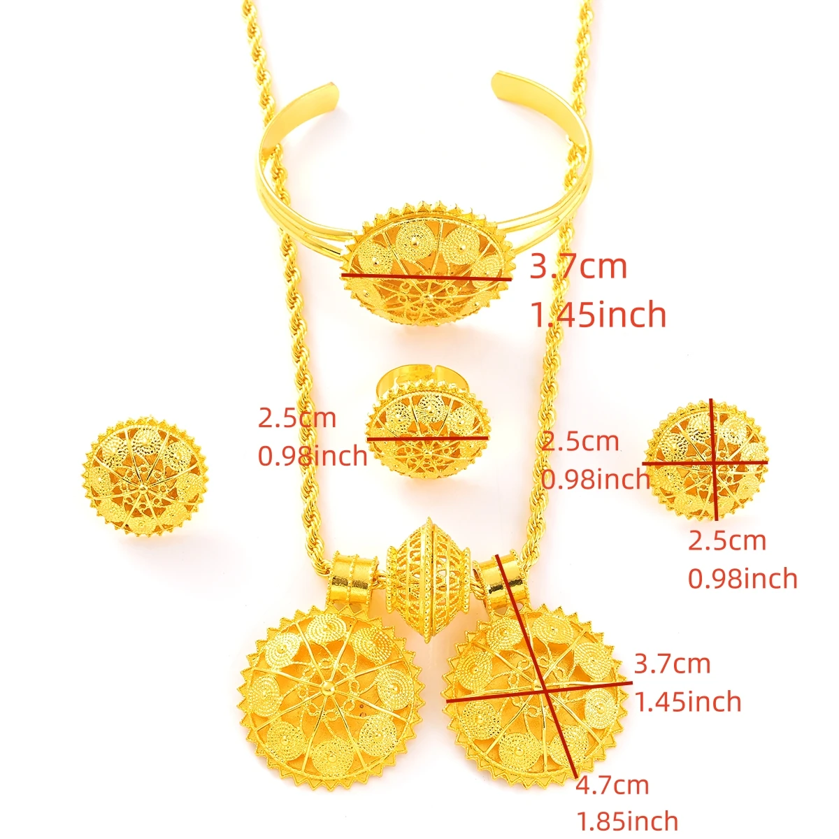 Комплект ювелирных украшений из серег кольца и браслета 24 карата