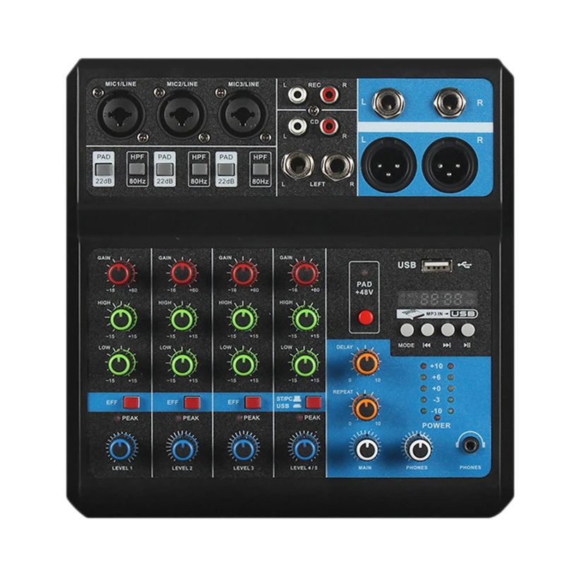 

Audio Mixer,5 Channel USB Bluetooth Audio Mixer Sound Board 48V Phantom Power MP3 Computer Input Mixer Audio