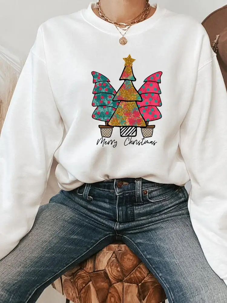 

Holiday Merry Christmas Fashion Clothing Casual Female Tree Sweet Lovely Style 90s Print Pullovers Women Graphic Sweatshirts