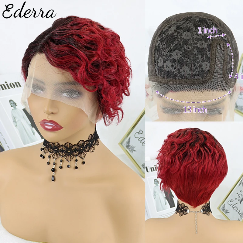 

Short Curly Human Hair Wigs Pixie Cut Wig Cheap Human Hair Wig 13X1 Transparent Lace For Women Pre Plucked Natural Hairline