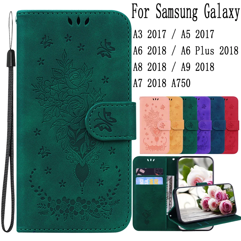 

Sunjolly Mobile Phone Cases Covers for Samsung Galaxy A3 A5 2017 , A6 A8 Plus 2018 , A9 A7 2018 Case Cover coque Flip Wallet