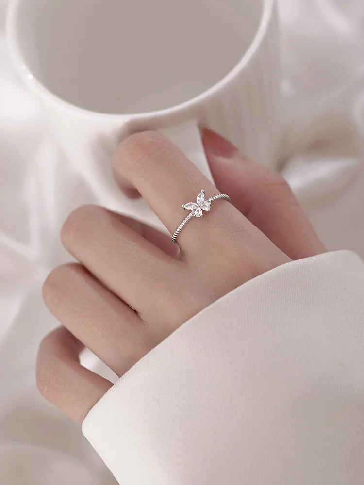 

925 Sterling Silver Butterfly Ring Female Ins Minority Design Index Finger Ring Summer Super Immortal Cool Wind Ring