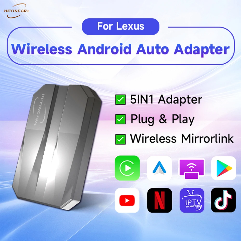 

2023 HEYINCAR 5IN1 Wired to Wireless Android Auto Adapter CarPlay For Lexus ES RX NX UX GX LX IS LS YouTube Netflix IPTV Tiktok
