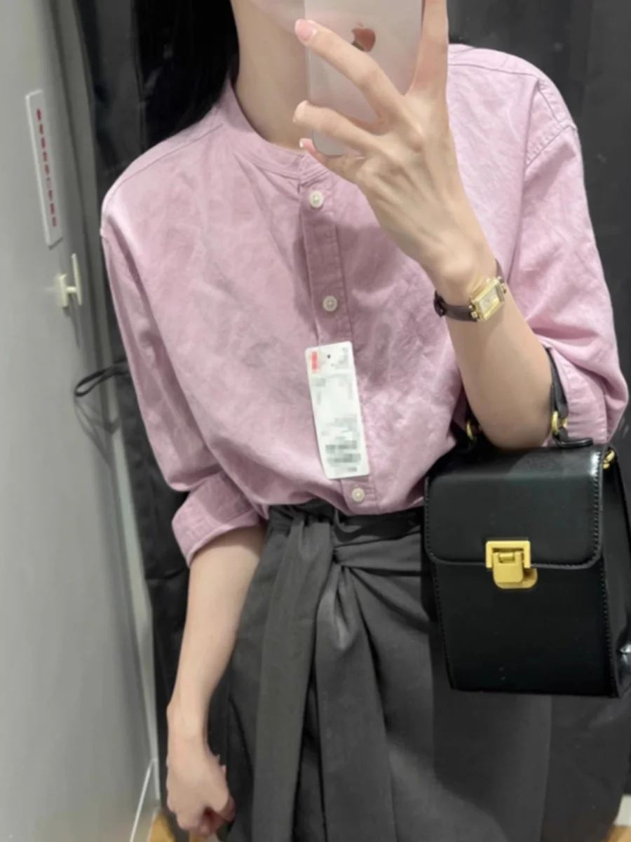 Корейская серия тонкие и удобные льняные рубашки с рукавами 3/4 летняя одежда