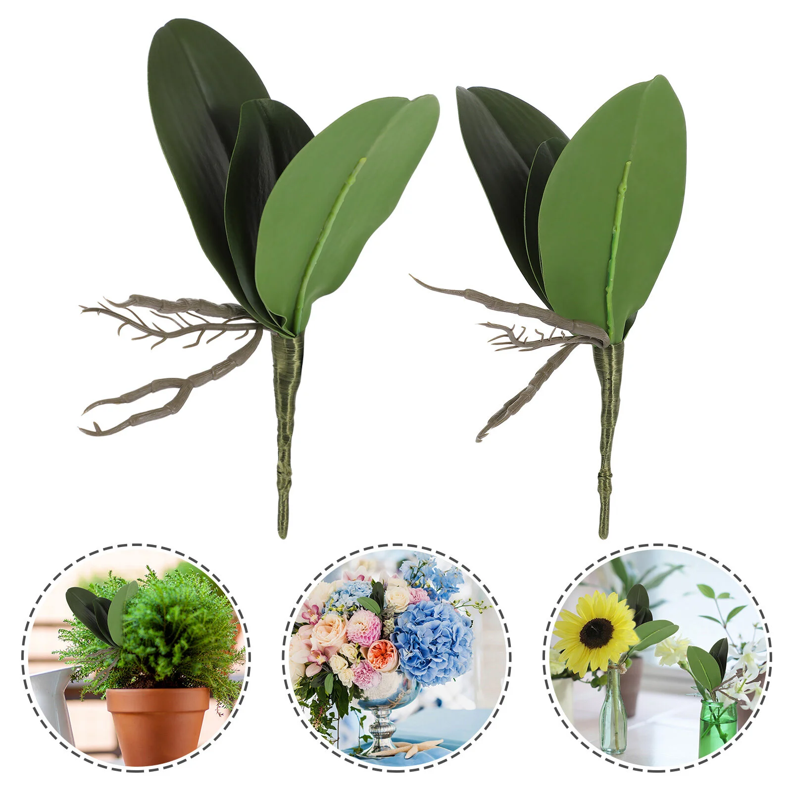 

2 Pcs Fake Mosaic Simulated Phalaenopsis Leaves Prop Faux Greenery Artificial Props Hawaii Adorn Decor Imitated Tropical Green