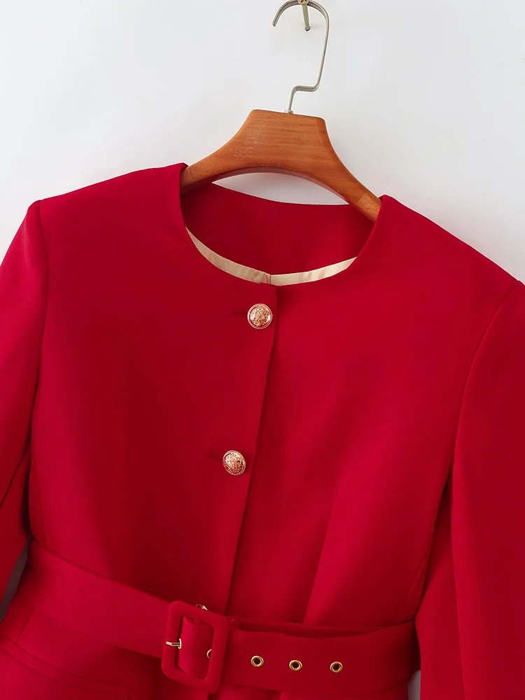 Женский однобортный Блейзер средней длины офисный однотонный блейзер с поясом