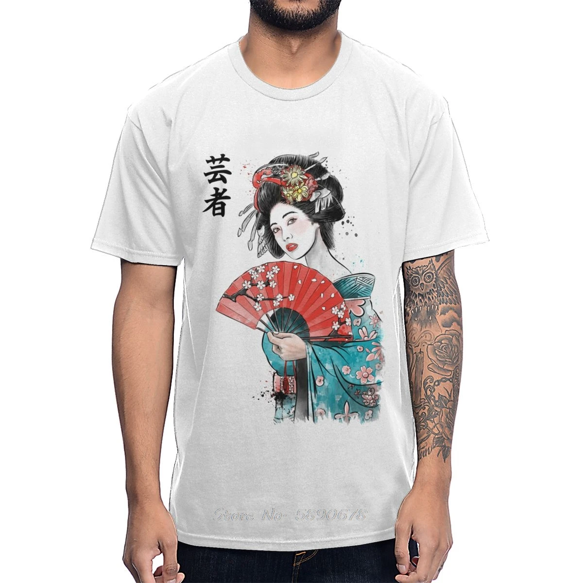 

Retro Japan Geisha Graphic Print T Shirt Cotton New Arrival Men o-neck Tshirt Hip Hop Tees Oversize Streetwear Harajuku