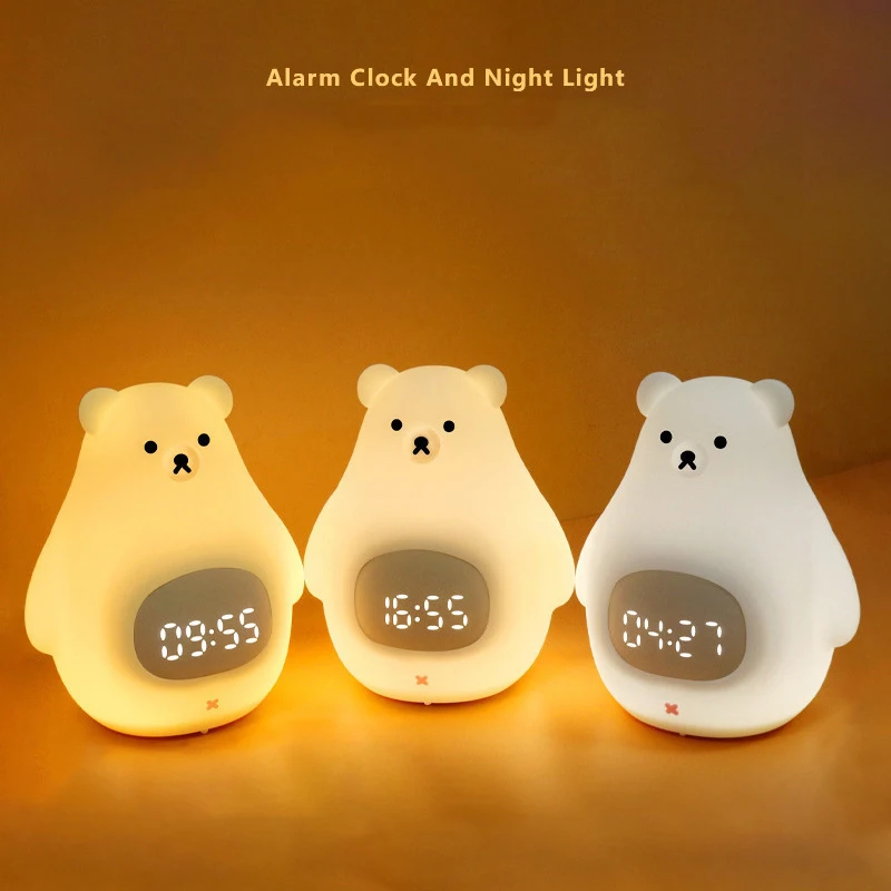 Cutes Kids Alarm Clock Lamp Soft BPA-Free Silicone Rechargeable Lights Night Lamp for Children Touch Sensor Bedside Night Light
