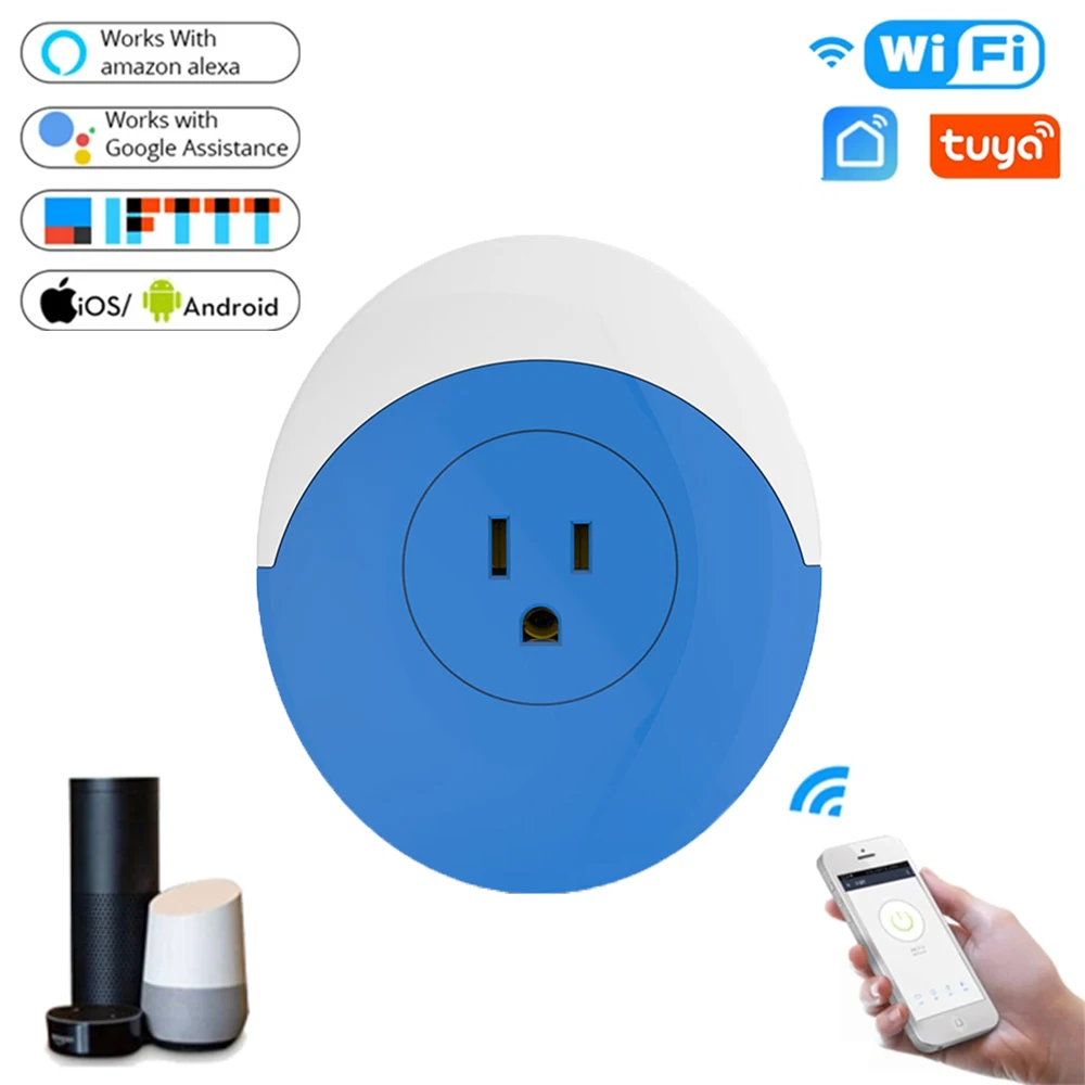 

US Standard Tuya WiFi Smart Night Light Socket 15A Plug AC100-240V RGB LED Light APP Control Voice Works with Alexa Google Home
