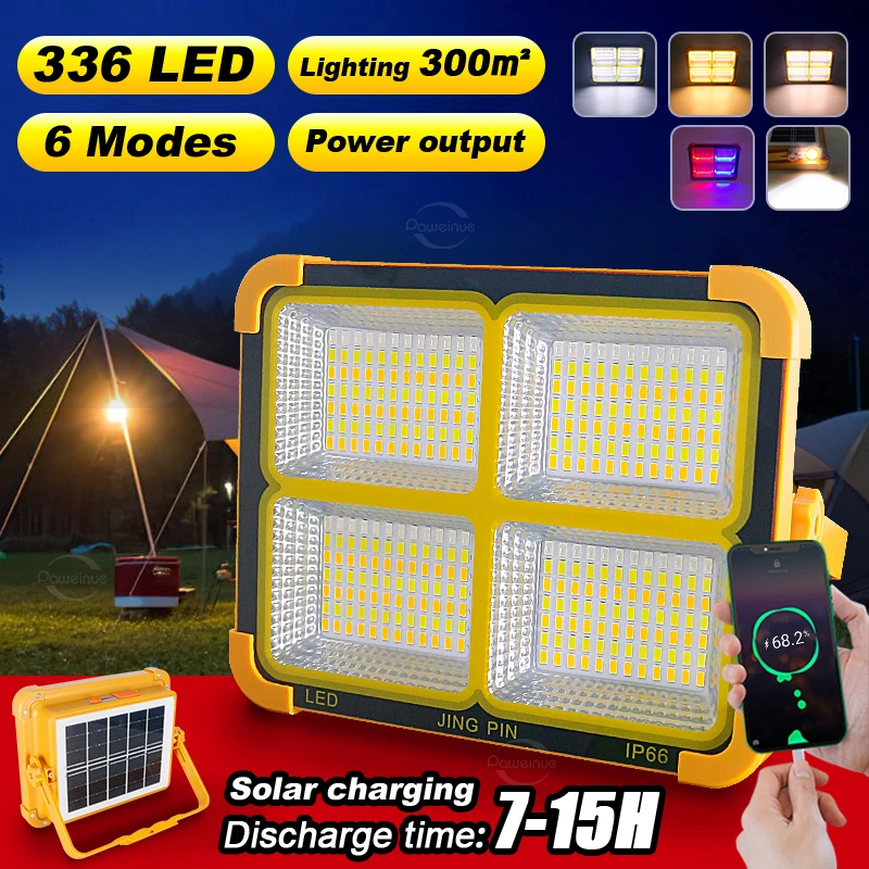 

Rechargeable Solar Flood Light 12000mah Outdoor Portable LED Reflector Spotlight Emergency Night Light Camping Bulb Tent Lamp