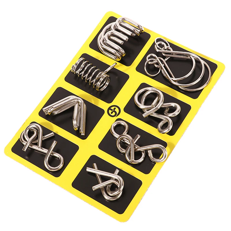 

8Pcs/Set Metal Montessori Puzzle Wire IQ Mind Brain Teaser Puzzles Children Adults Interactive Game Reliever Educational Toys