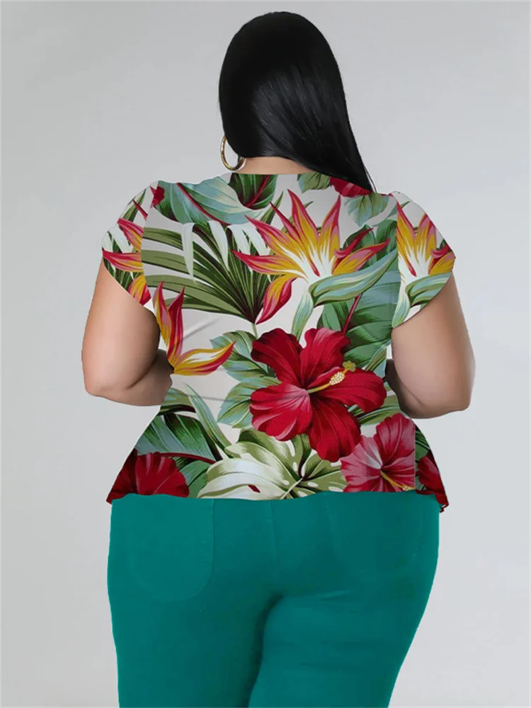 Plus Size Two Piece Outfits Pants Sets Women Summer Clothes Printed Top Solid Leggings Matching Wholes 3xl 4xl 5xl 6xl