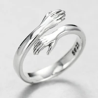 sterling silver love hug couple ring retro fashion rings letter finger ring unisex adjustable size jewelry gift