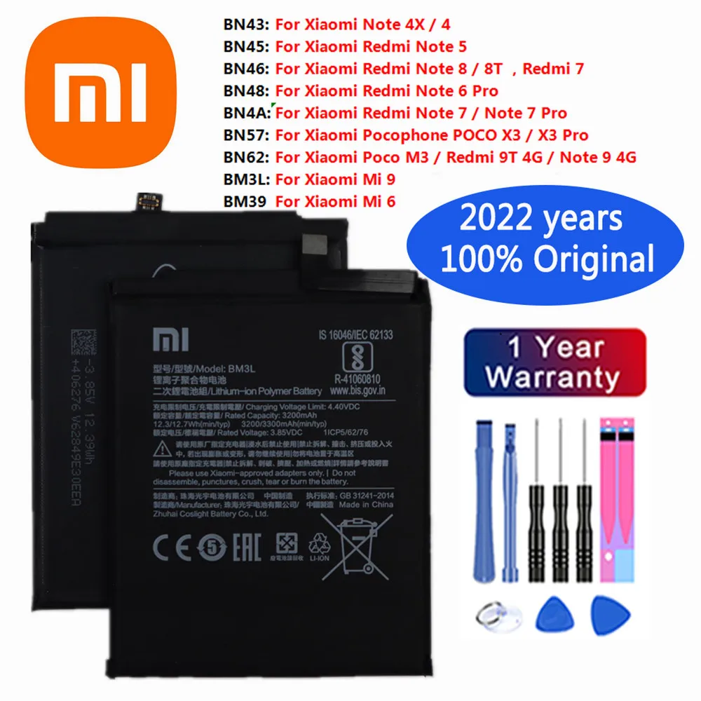 

2022 100% оригинальный аккумулятор Mi для Xiaomi Redmi Note 4 4X 5 6 7 8 8T 9 9T Pro Mi6 Mi9 Pocophone Poco M3 X3 Pro, батареи, батарея