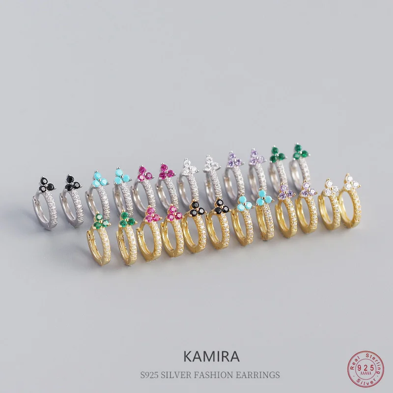 

KAMIRA 925 Sterling Silver Colorful Trefoil Zircon Earrings for Women Luxury Temperament Piercing Earrings Delicate Jewelry Gift