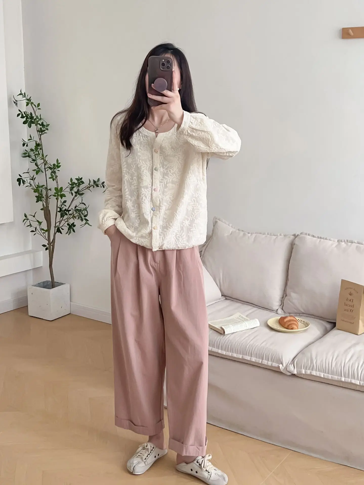 Женская хлопковая рубашка с длинным рукавом Повседневная Милая белая блузка