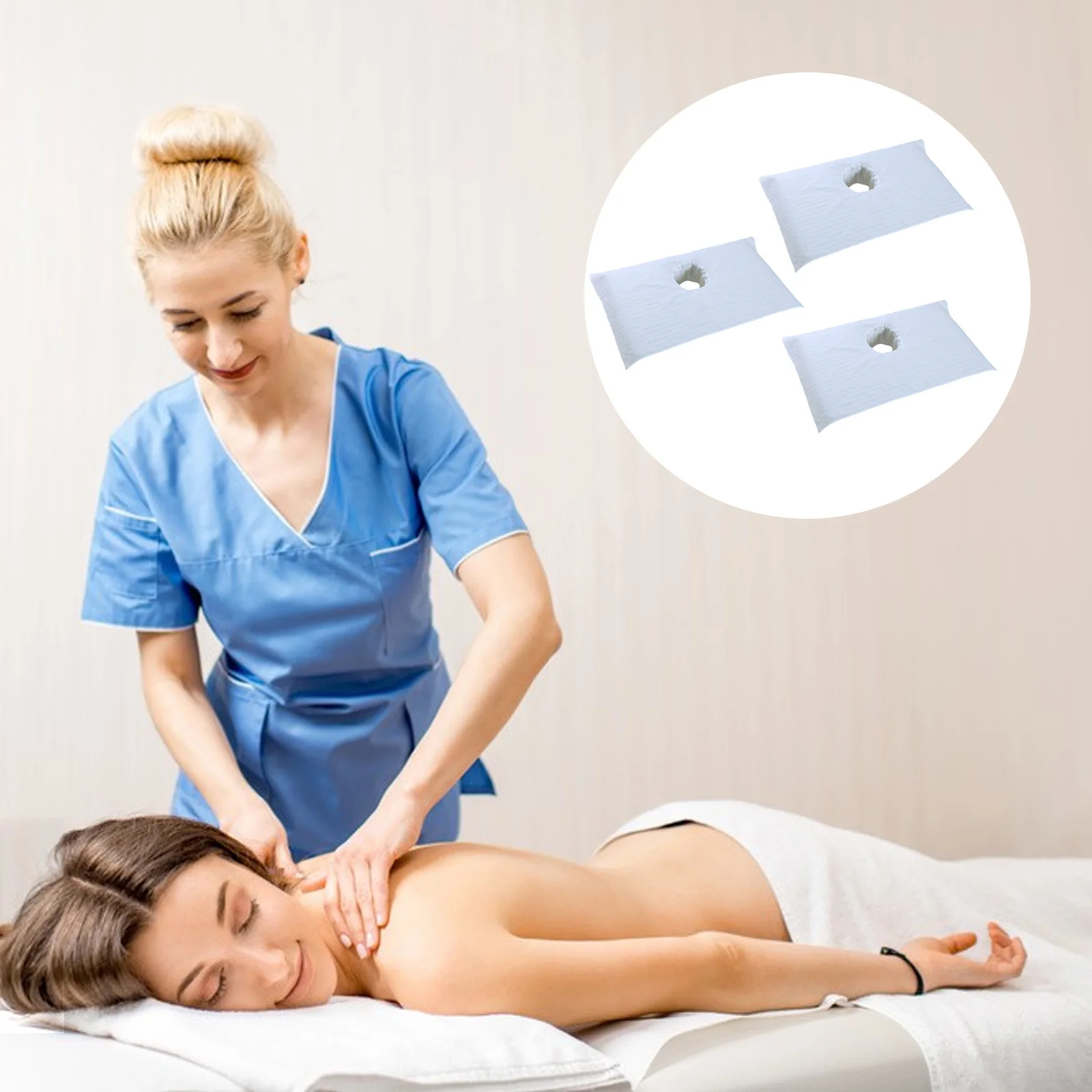 Cotton Spa Massage Table Cover 80*50cm Professional Beauty Slaon Bed Face Pads WIth Breath Hole Towel Cloth White 3PCS |