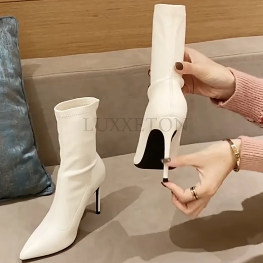 Winter Designer Elegant Women Sexy Ankle Boots Fashion Female Stretch Sock Boots High Heels Stiletto Boots Black Prom Shoes