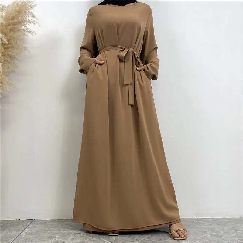 Hot Selle Muslim Woman Abaya With Pockets Islamic Casual And Simple Long Dresses Moroccan Caftan  muslim dress women turkish