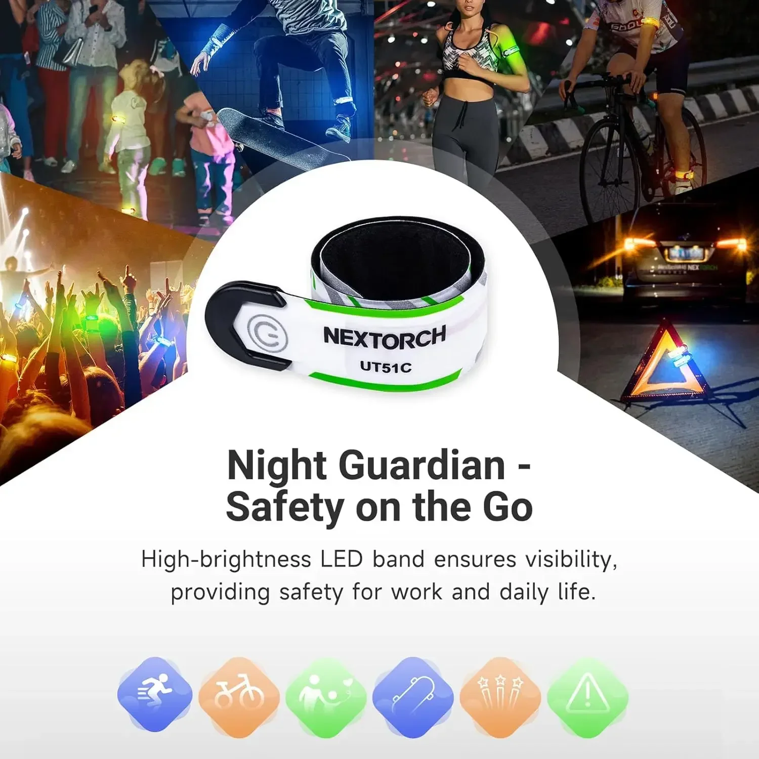 Фото Перезаряжаемый светодиодный браслет NEXTORCH, аварийные мигающие стробоскопы, фонарь для ночной безопасности и правоохранительных органов №5