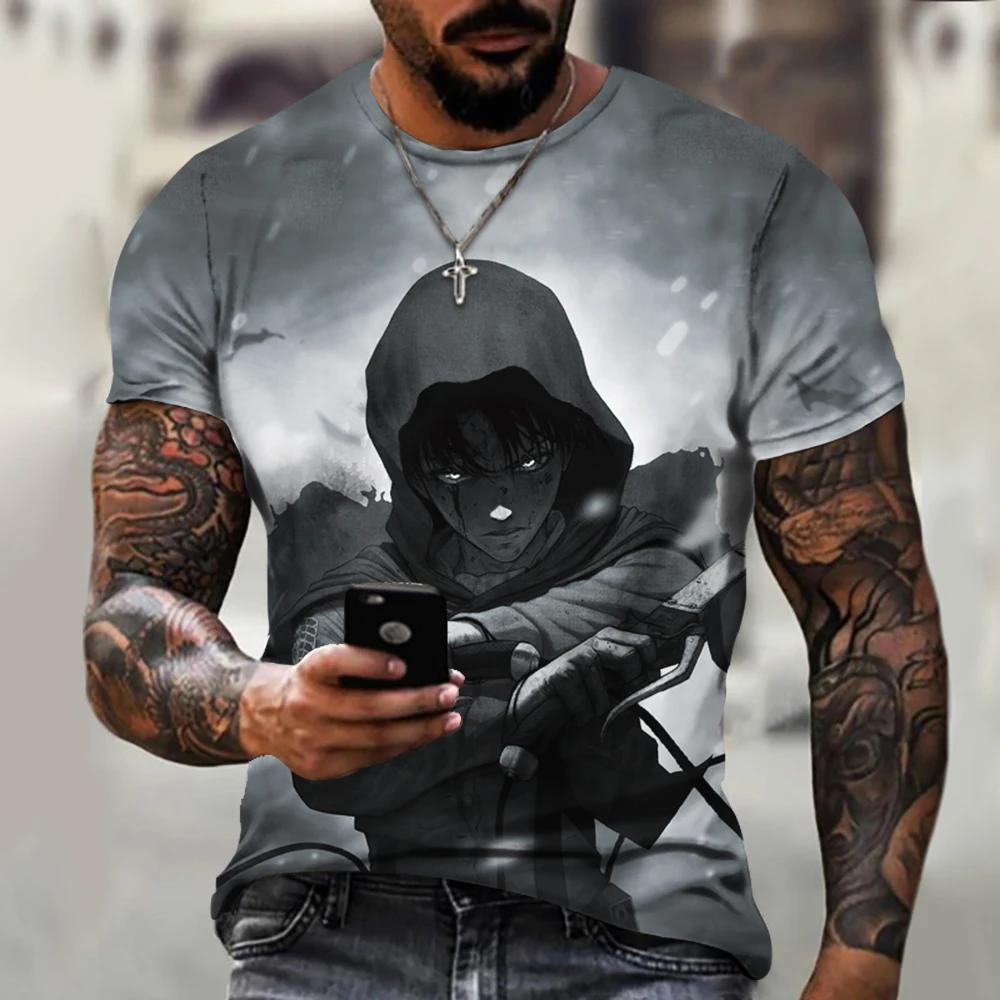

Футболка с 3D-принтом футболки с аниме рисунком Attack On Titan, удобная летняя футболка с круглым вырезом, уличная одежда