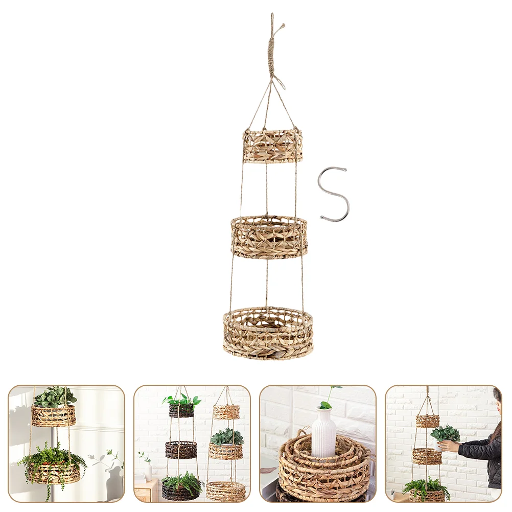 

1 set of Garden Hanging Basket Rattan Woven Basket Decorative Flower Baskets