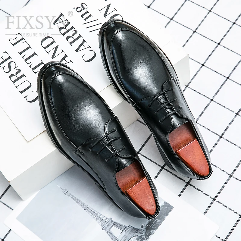 

FIXSYS Autumn Mens Leather Shoes British Style Business Shoes Fashion Man Office Derby Shoes Lace Up Wedding Shoes Oxfords Shoes