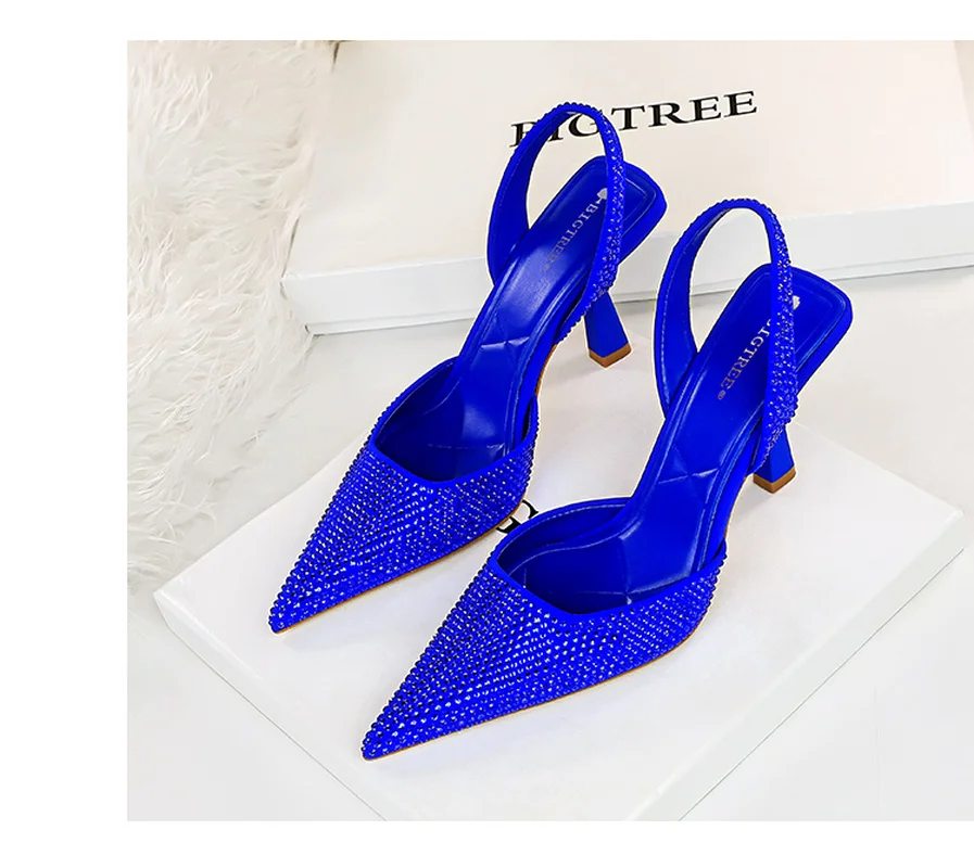 

Women Sandal Shoes Thin High Heel Pointed Toe Slingback Sandals Ladies Bling Cystal Party Dress Plus Size Zapatillas Mujer
