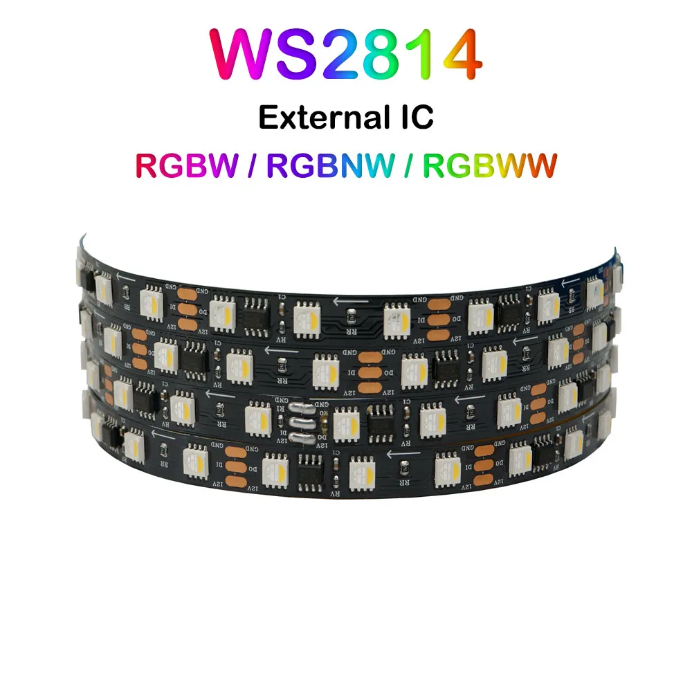 Фото Светодиодная лента WS2814 4-в-1, аналогичная SK6812, RGBW, адресуемая, WS2811 RGBWW RGBCW 5050, 3-контактная, IP30 65 67, DC12/24V №1