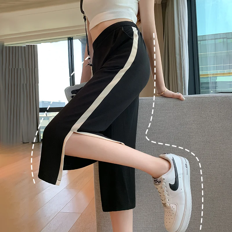 Shorts for Women Straight Loose Wide Leg Pants High Waist Casual Sweatpants Solid Trousers Y2K Summer Korean Fashion Capris
