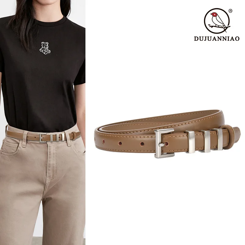 Leather micro and women fashion dress shirt dress trousers waist waist decoration silver belt buckle
