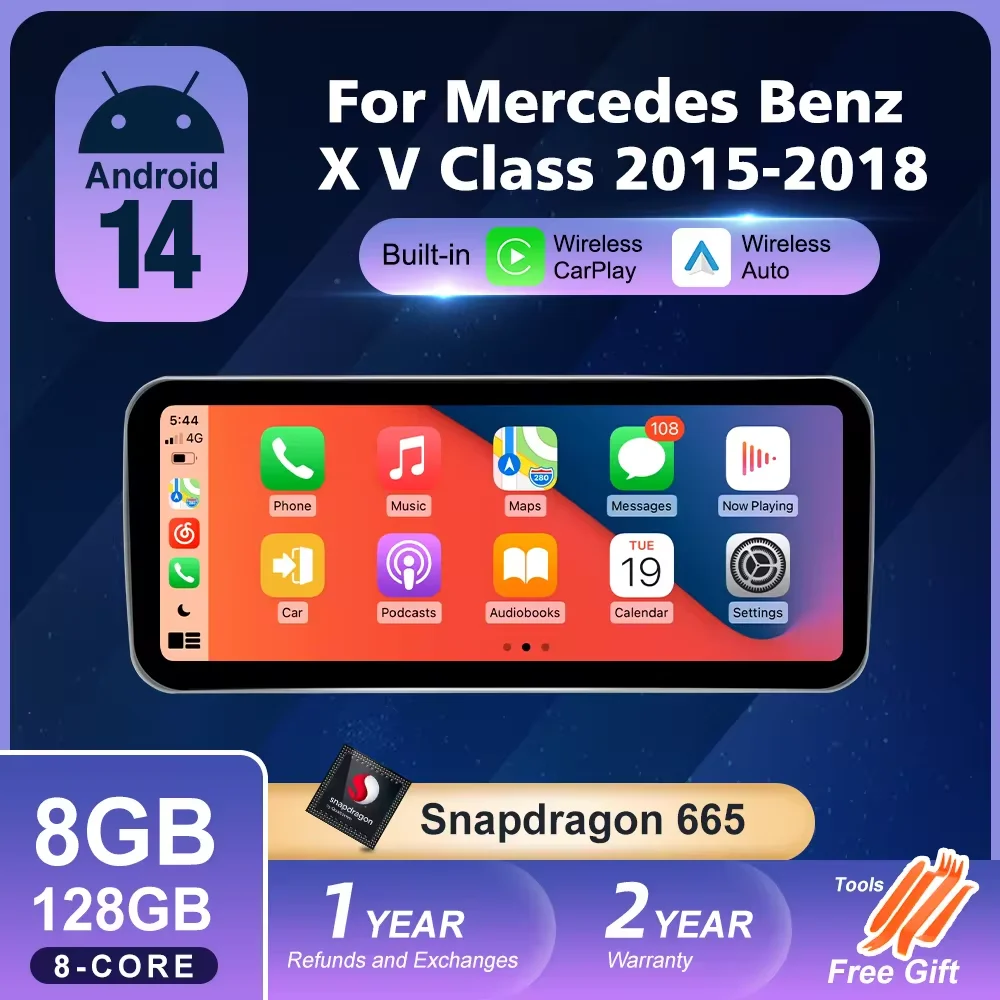Автомобильный радиоплеер Android 14 для Mercedes Benz X V Class W446 W447 2015-2018 CarPlay Мультимедийный