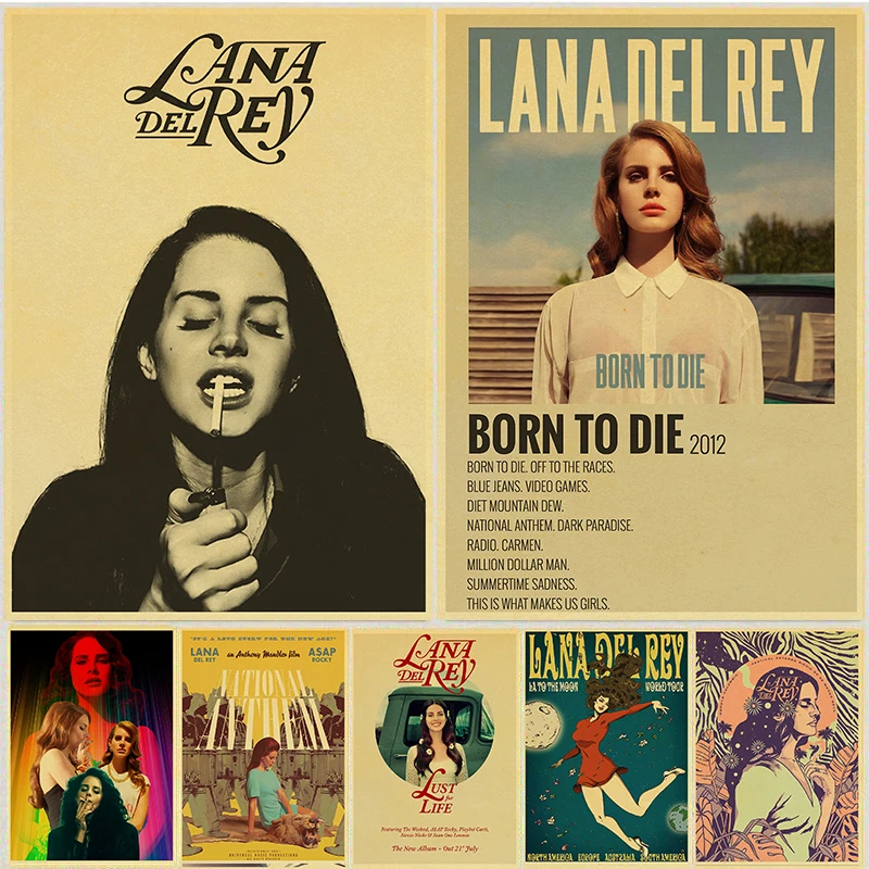 

Popular Singer Lana Del Rey Vintage Posters Born To Die Retro Kraft Paper Sticker DIY Room Bar Decor Gift Art Wall Paintings