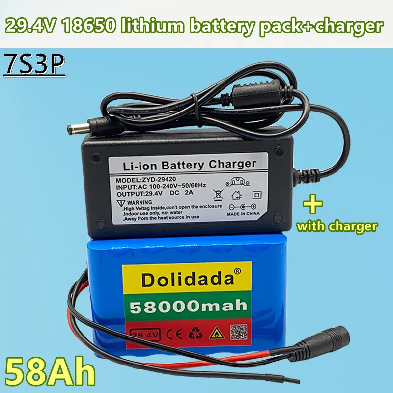 7s3p 18650 24V 58ah 58000mAh lithium ion battery with 2a charger for electric bicycle and moped