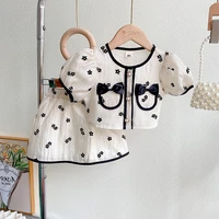2022 korean style summer children clothing baby girl bubble sleeve top and floral skirt 2pcs suits kids clothes sets