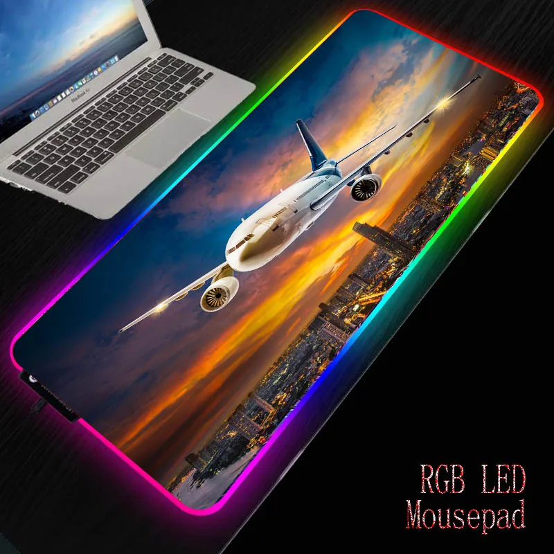 

MRGBEST airplane RGB Large Mouse Pad Gamer Led Computer Mousepad Big Mouse Mat with Backlight Carpet For keyboard Desk Mat Mause