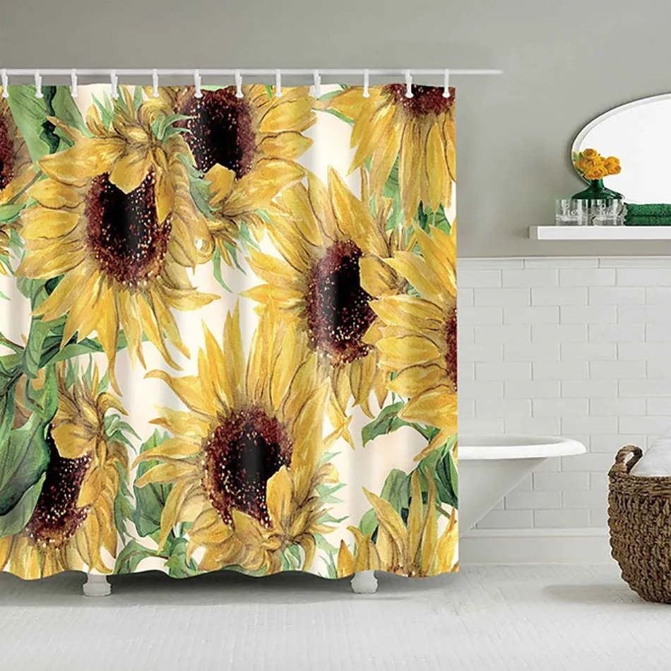 

Shower Curtain Sunflower Painting Pattern Decration Bathroom Curtains with Hooks Waterproof Resistant Polyester Fabric