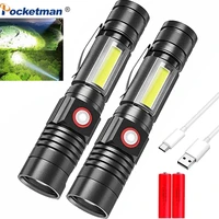 usb rechargeable flashlight magnetic torch super bright with cob sidelight waterproof zoomable outdoor flashlight for camping