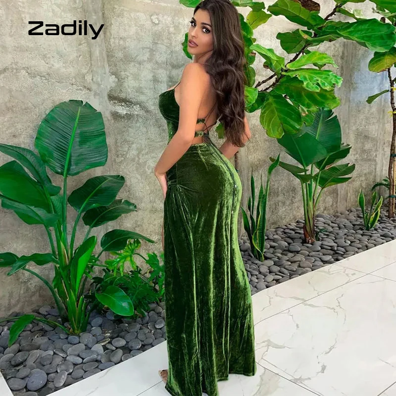 

Zadily Elegant Sleeveless Velvet Women Maxi Dress Sexy Camisole Backless Evening Dresses 2022 Spring Party Female Vestidos