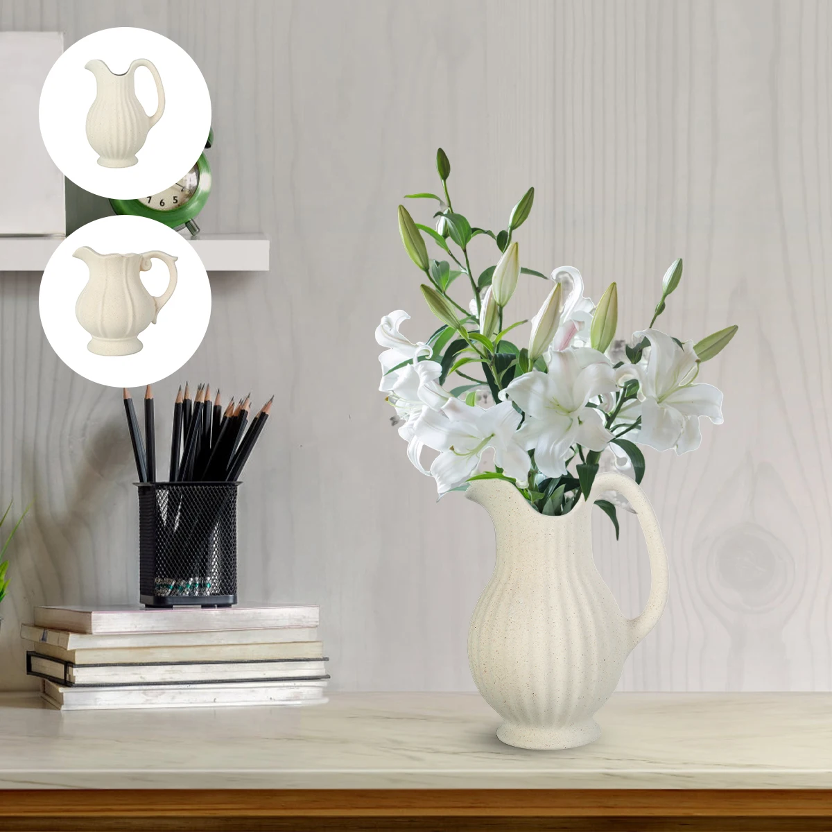

Керамическая искусственная декоративная фотография с ручкой, белая фермерская ваза, Современная прочная кувшин для воды, художественная в...