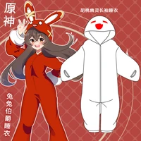 spring autumn flannel pajamas game anime cosplay genshin impact amber rabbit hutao cartoon long sleeve home costume jumpsuits