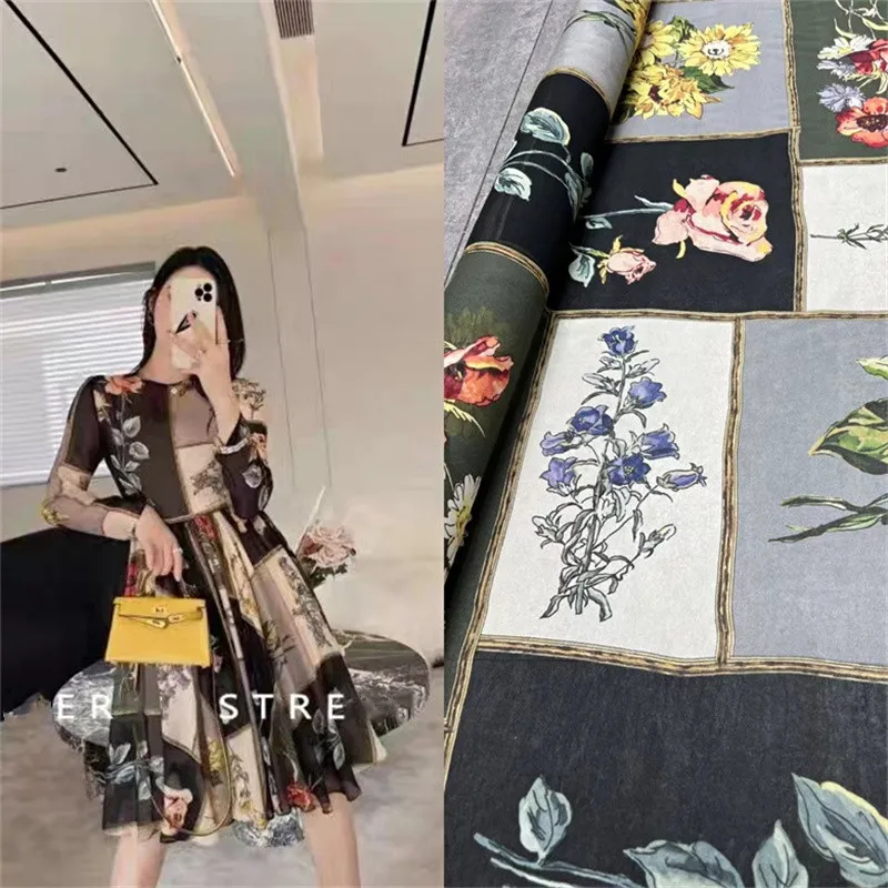 

New Fashion Summer High End Geometric Square Printing Silk Georgette Fabric Shirt Dress Fairy Sewing Fabric Alibaba Express Div