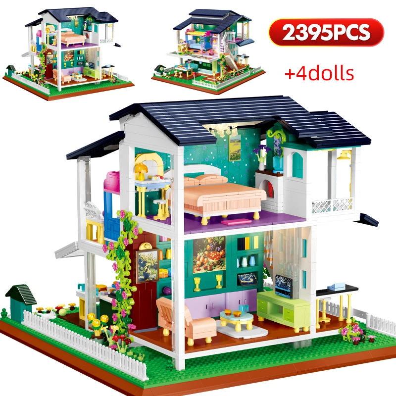 

2395pcs Mini City Street View Sunshine Villa Building Blocks Double Layer House Figures Friends Bricks Toys for Children Gift