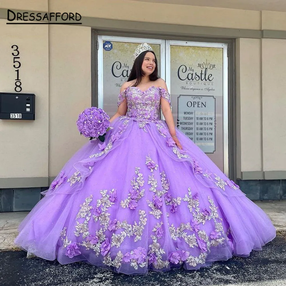 

Lilac Quinceanera Dresses Ball Gown Princess Sweet 16 V Neck Appliques Beading Off Shoulder Grils Formal Party Vestidos De 15