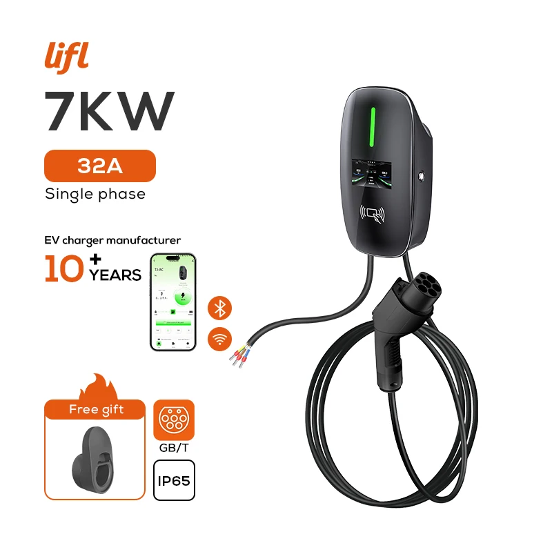 Фото GBT 7KW 32A Настенное зарядное устройство для электромобилей Станция быстрой зарядки Настенная зарядная станция для электромобилей для электромобилей №1