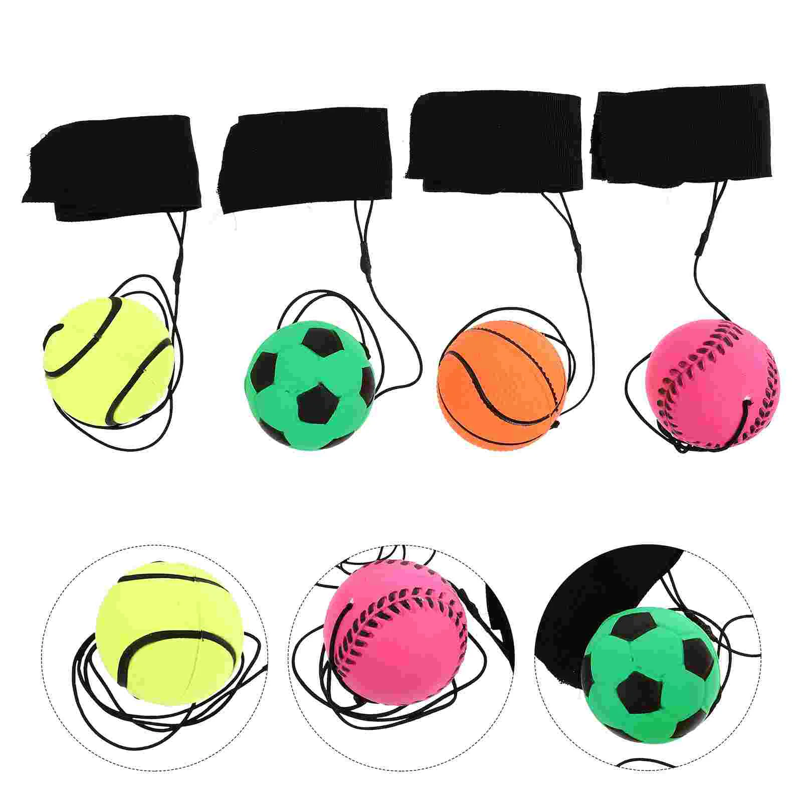 

4Pcs Wrist Band Rubber Sports Wrist Return Balls for Kids Party Favor, Exercise, Basketball, Soccer, Baseball, Tennis On